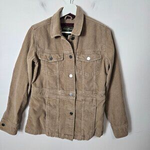 Eddie Bauer Women's Size S Petite Tan Corduroy Button Front  Jacket Flip Cuffs